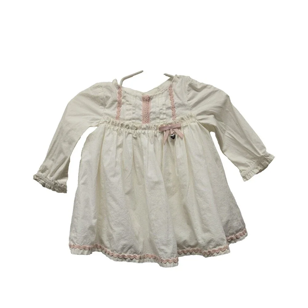 Catherine Malandrino Baby Girl Dress Sz 3/6 Months White w/ Pink Accents Cotton